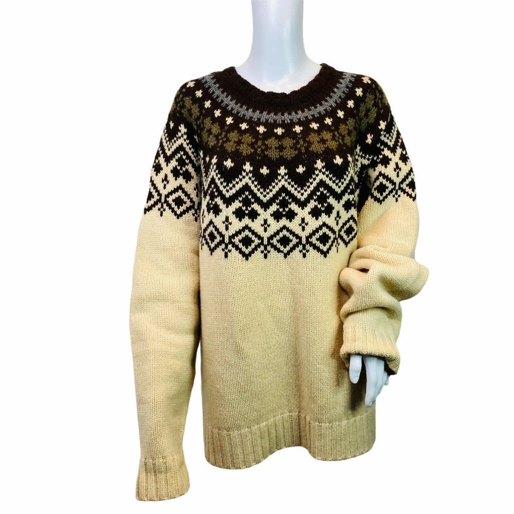 J Crew Womens Fair Isle Sweater Cream Brown